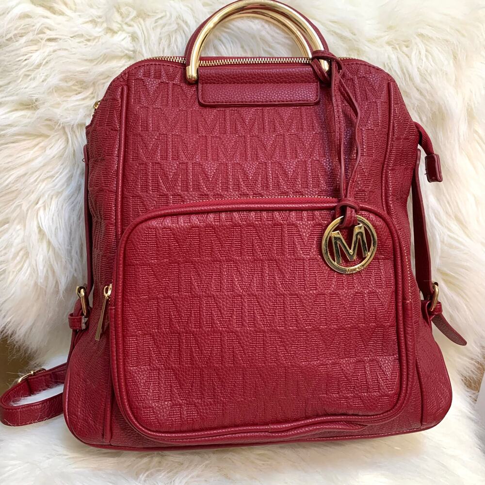 Red Embossed MKF Collection Faux Leather TORRA Large Backpack Handbag by MIA K